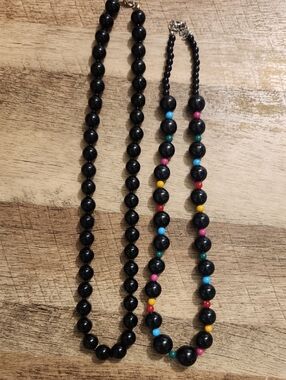 Black Beaded Necklace Set with Colorful Accent Beads